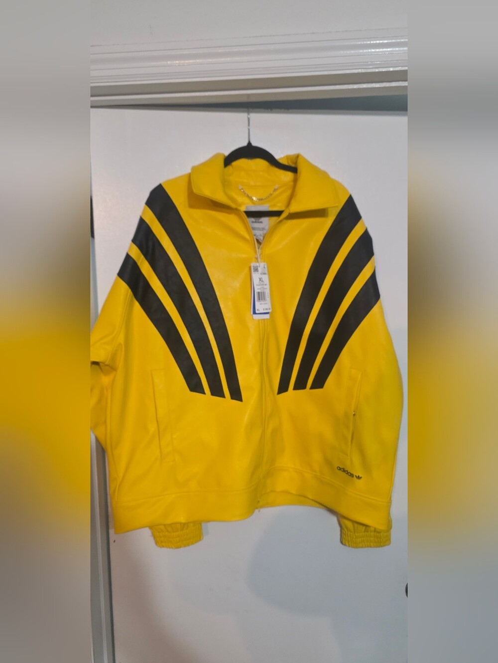 Adidas Womens Santiago Pleather Jacket Yellow Black KC6537 Size XL NWT